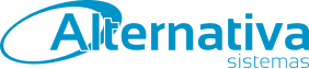 Logotipo da Alternativa Sistemas com texto em azul e uma elipse estilizada envolvendo a letra A.