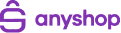 Logotipo roxo da marca AnyShop com um &iacute;cone estilizado de sacola de compras &agrave; esquerda e a palavra "anyshop" em letras min&uacute;sculas.