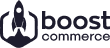 Logotipo da Boost Commerce com um &iacute;cone de foguete dentro de um formato hexagonal ao lado do texto "boost commerce".