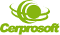 Logotipo verde da Cerprosoft, composto por um &iacute;cone de esfera com linhas orbitais acima do nome da marca.