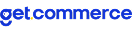 Logotipo da Getcommerce em letras azuis com um ponto amarelo.