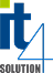 Logotipo da IT4 Solution com as letras "it" em azul-escuro, ponto do "i" em verde, o n&uacute;mero 4 estilizado em azul-claro e a palavra "SOLUTION" abaixo em cinza.