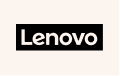 Logotipo da marca Lenovo com texto branco dentro de um retângulo preto.
