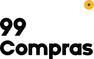 Logotipo 99 Compras em letras pretas com um pequeno círculo amarelo contendo um sinal de mais no canto superior direito.