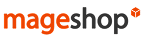 Logotipo da Mageshop com a palavra "mage" em laranja, "shop" em cinza-escuro e um pequeno &iacute;cone de cubo laranja no canto superior direito.