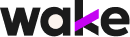 Logotipo da marca Wake em letras min&uacute;sculas pretas, com um detalhe em roxo na letra k.